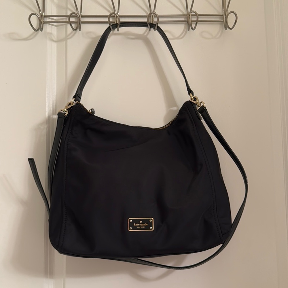 Kate Spade New York Black Gold Justyne Blake Avenue Nylon Hobo Shoulder Bag